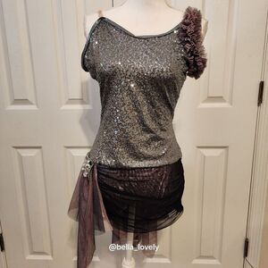 Dance Women's Costume Sparkly Sequenced Ruffled Tulle